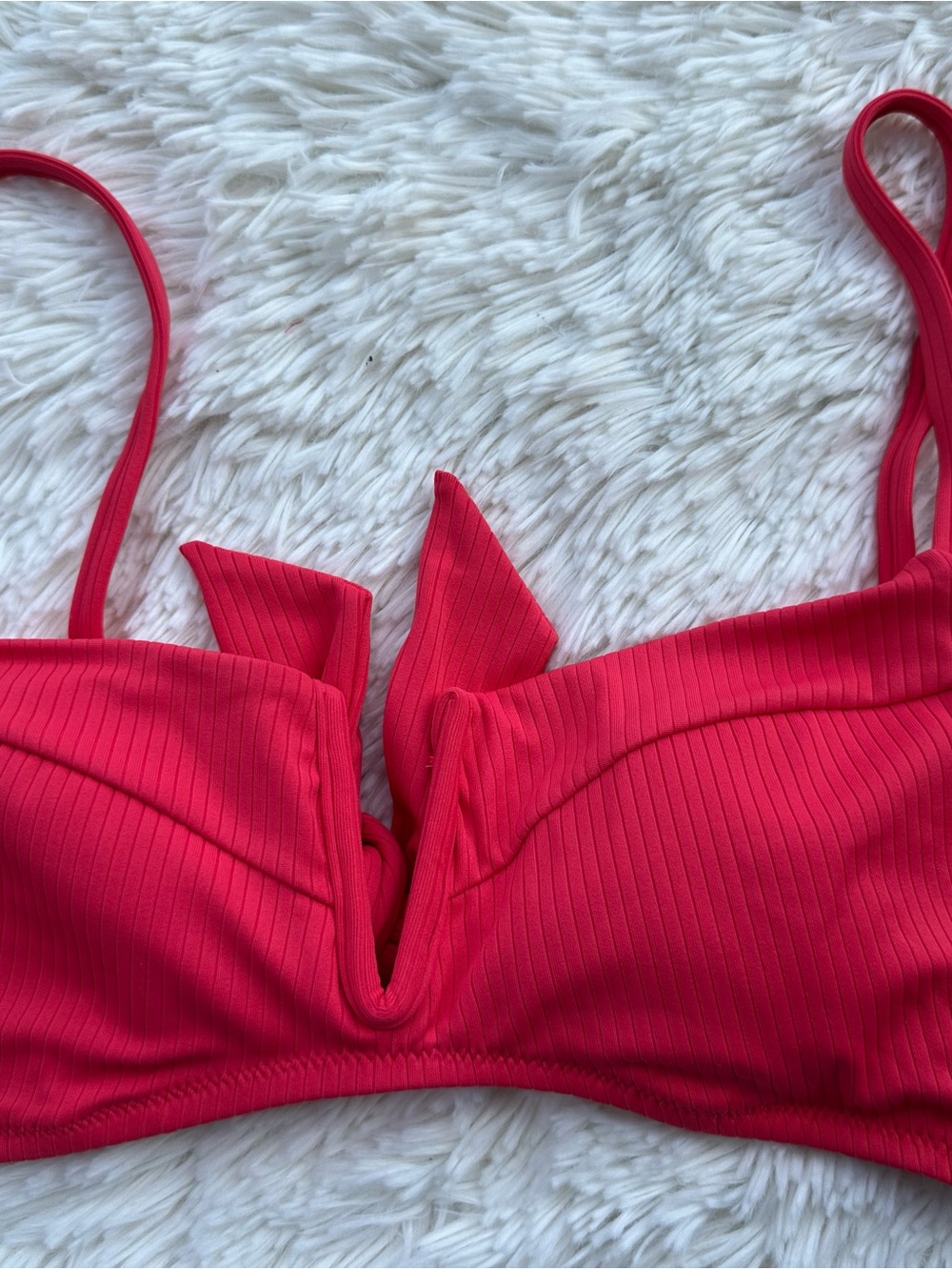 Bar III Women’s Ribbed V-Neck swim top - bright rose